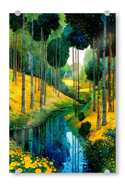 Acrylglasbild "Wald im Klimt-Stil L" artboxONE - Natur,Floral - Wald,Natur,Klimt,Baum,Botanik,Aquarell