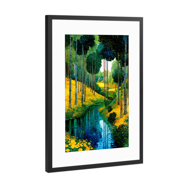 Poster mit Rahmen Schwarz (Metallic) "Wald im Klimt-Stil L" artboxONE - Natur,Floral - Wald,Natur,Klimt,Baum,Botanik,Aquarell