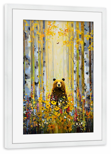 Poster mit Rahmen weiß "Wald E, style Klimt (matart)" artboxONE - Natur,Floral,Tiere - Wald,Blumen,Bär,Natur,Modern,Kunst,Gustav klimt,Klimt