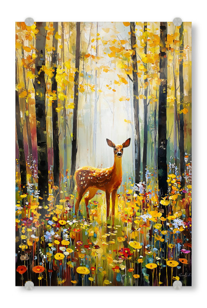 Acrylglasbild "Wald D, style Klimt (matart)" artboxONE - Natur,Tiere - Forest,Flowers,Nature,Modern,Art,Gustav klimt,Klimt,Deer