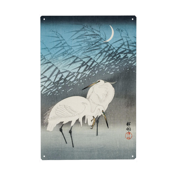 Metall Poster "Reiher und Schilf im Mondlicht" artboxONE - Natur,Tiere,Für Mama