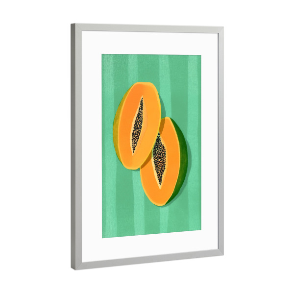 Poster mit Rahmen Silber "Tropische Papaya Liebe" artboxONE - Natur,Essen & Trinken / Obst & Gemüse
