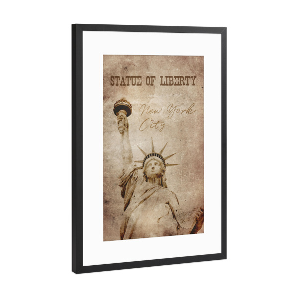 Poster mit Rahmen Schwarz (Metallic) "Die Freiheitsstatue NYC" artboxONE - Städte / New York,Typografie,Reise,Reise / Länder