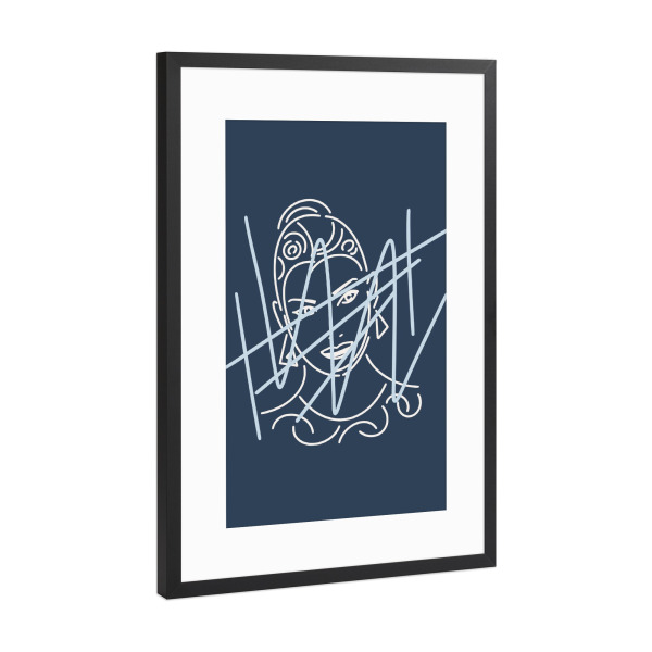 Poster mit Rahmen Schwarz (Metallic) "Dame der Mode" artboxONE - Fashion - Blau,Kunst,Mode,Frau,Porträt,Minimal,Linie