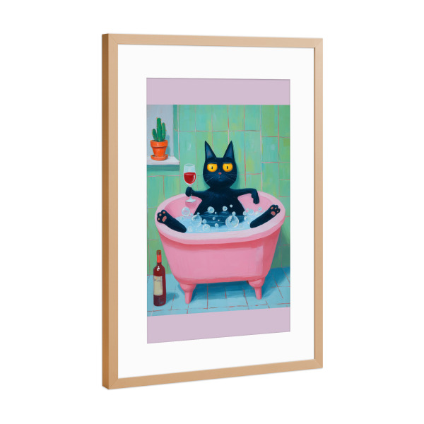 Poster mit Rahmen Kupfer "Katze im Schaumbad" artboxONE - Tiere,Essen & Trinken / Alkohol,Lustig