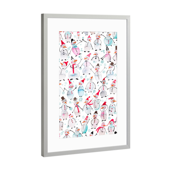 Poster mit Rahmen Silber "Schneemänner Muster" artboxONE - Für Kinder,Tiere,Weihnachten,Fiktion,Lustig