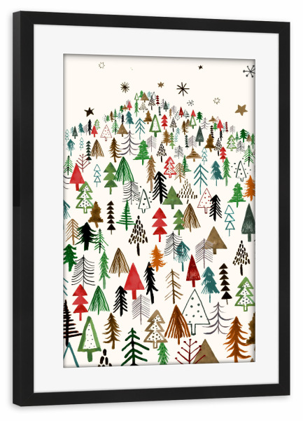 Poster mit Rahmen schwarz "Waldgebirgsbäume grün" artboxONE - Natur,Für Kinder,Weihnachten,Männer