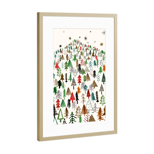 Poster mit Rahmen Gold "Waldgebirgsbäume grün" artboxONE - Natur,Für Kinder,Weihnachten,Männer