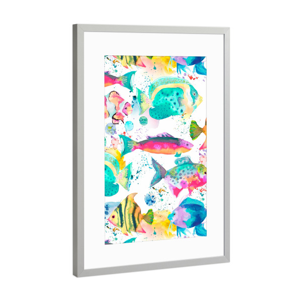 Poster mit Rahmen Silber "Bunte lustige Fische des Ozeans" artboxONE - Für Kinder,Tiere,Lustig