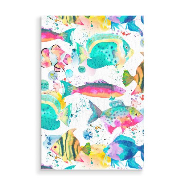 Holzbild "Bunte lustige Fische des Ozeans" artboxONE - Für Kinder,Tiere,Lustig - Fisch,Fische,Meer,Ozean,Strand,Marine,Küste,Künstlerisch