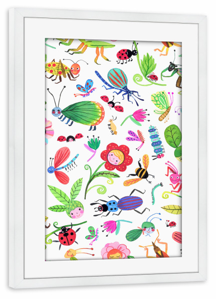 Poster mit Rahmen weiß "Fantasie-Waldtiere für Kinder" artboxONE - Natur,Für Kinder,Tiere,Lustig