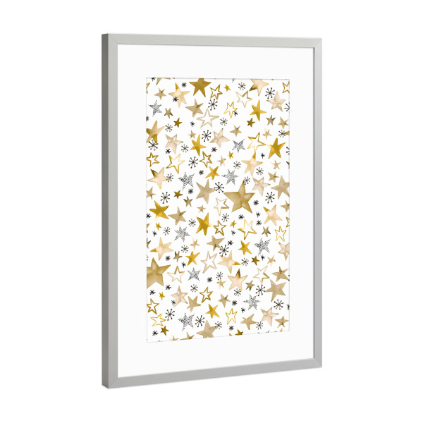 Poster mit Rahmen Silber "Winter-goldene Sterne-Kinderzimmer" artboxONE - Natur,Für Kinder,Weihnachten,Galaxy