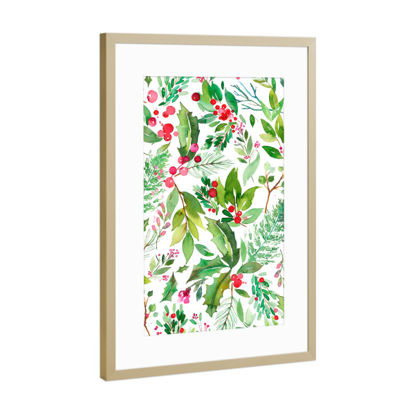 Poster mit Rahmen Gold "Winterurlaub Natur Mistel" artboxONE - Natur,Floral,Weihnachten