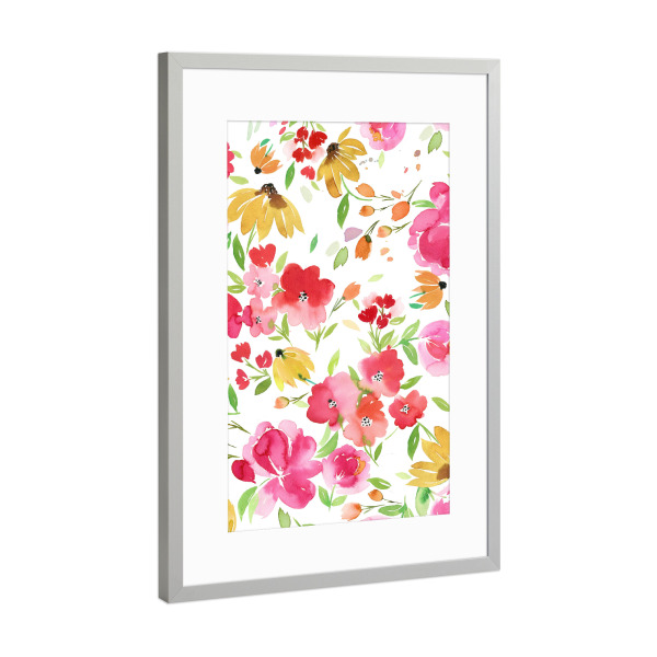 Poster mit Rahmen Silber "Frühlings-Aquarell-Rosa-Blumen" artboxONE - Natur,Floral,Menschen,Liebe,Für Mama