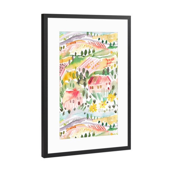 Poster mit Rahmen Schwarz (Metallic) "Toskana Aquarell Landschaft" artboxONE - Natur,Architektur,Städte / Weitere,Für Mama,Für Papa