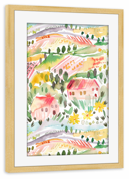 Poster mit Rahmen kiefer "Toskana Aquarell Landschaft" artboxONE - Natur,Architektur,Städte / Weitere,Für Mama,Für Papa
