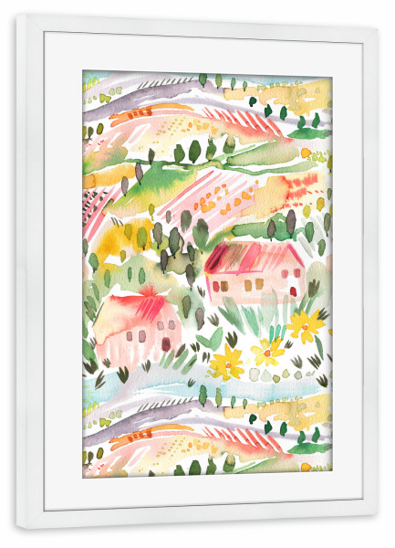 Poster mit Rahmen weiß "Toskana Aquarell Landschaft" artboxONE - Natur,Architektur,Städte / Weitere,Für Mama,Für Papa