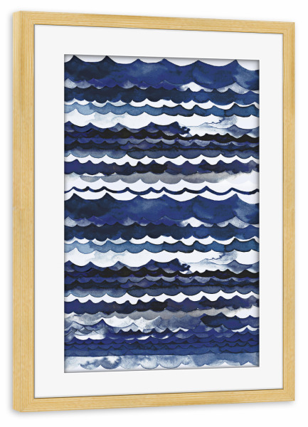 Poster mit Rahmen kiefer "Sea Ocean Waves Coastal Indigo" artboxONE - Natur,Abstrakt,Fiktion,Für Mama,Für Papa