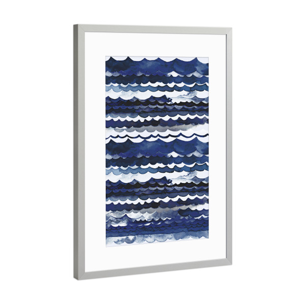 Poster mit Rahmen Silber "Sea Ocean Waves Coastal Indigo" artboxONE - Natur,Abstrakt,Fiktion,Für Mama,Für Papa