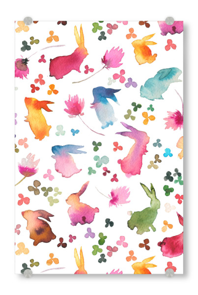 Acrylglasbild "Ostern-Aquarell-bunte Hasen" artboxONE - Natur,Floral,Für Kinder,Tiere,Liebe - Ostern,Hase,Hasen,Bunt,Niedlich,April,Tiere,Aquarell