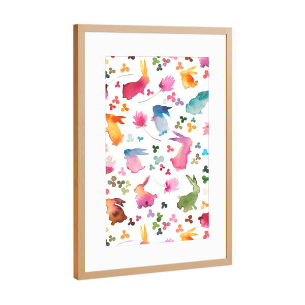 Poster mit Rahmen Kupfer "Ostern-Aquarell-bunte Hasen" artboxONE - Natur,Floral,Für Kinder,Tiere,Liebe