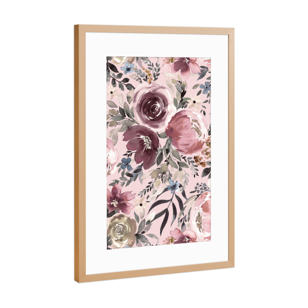 Poster mit Rahmen Kupfer "Pastell-Pfingstrosen-Rosenstrauß" artboxONE - Natur,Floral,Liebe,Für Mama