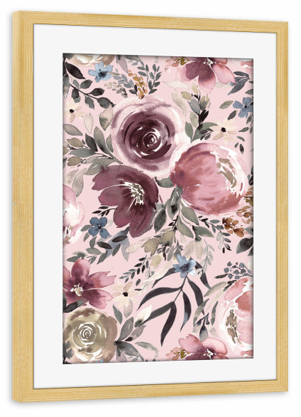 Poster mit Rahmen kiefer "Pastell-Pfingstrosen-Rosenstrauß" artboxONE - Natur,Floral,Liebe,Für Mama