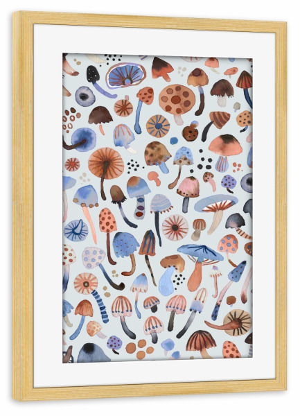 Poster mit Rahmen kiefer "Pilze Wald Natur Blau" artboxONE - Natur,Für Kinder,Menschen,Für Papa,Lustig