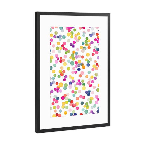 Poster mit Rahmen Schwarz (Metallic) "Bunte festliche Happy Dots" artboxONE - Abstrakt,Geometrie,Weihnachten,Marmor,Lustig