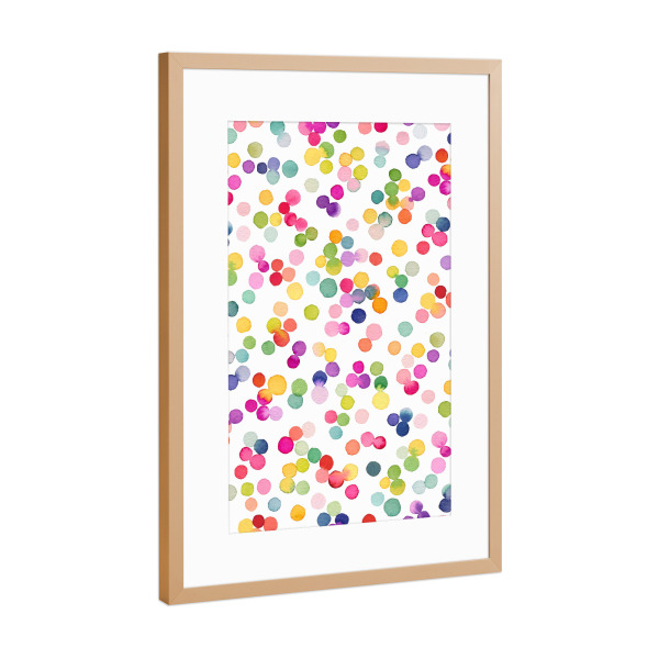 Poster mit Rahmen Kupfer "Bunte festliche Happy Dots" artboxONE - Abstrakt,Geometrie,Weihnachten,Marmor,Lustig