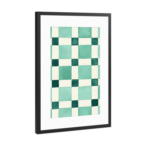 Poster mit Rahmen Schwarz (Metallic) "Modernes Schachbrettgrün" artboxONE - Abstrakt,Architektur,Geometrie,Für Papa,Männer