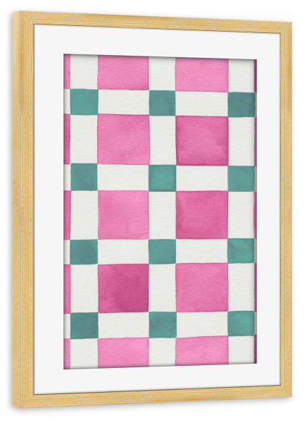 Poster mit Rahmen kiefer "Modernes Schachbrett-Mosaik-Rosa" artboxONE - Abstrakt,Architektur,Geometrie,Liebe,Für Mama