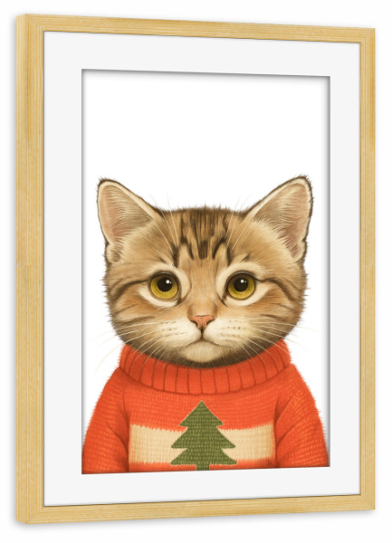 Poster mit Rahmen kiefer "Katze im Weihnachtspullover" artboxONE - Tiere,Weihnachten,Lustig