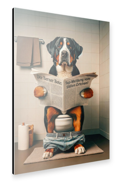 Alu-Dibond "Berner Sennenhund auf der Toilette" 75x50 cm artboxONE