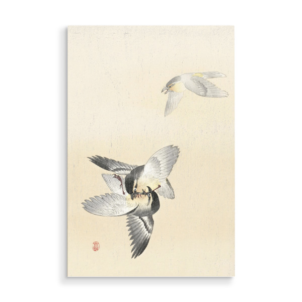 Holzbild "Two fighting birds by Ohara Koson" artboxONE - Natur,Tiere,Für Mama