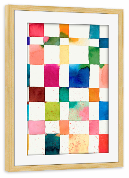 Poster mit Rahmen kiefer "Schachbrett-Plaids bunt" artboxONE - Abstrakt,Architektur,Geometrie,Lustig