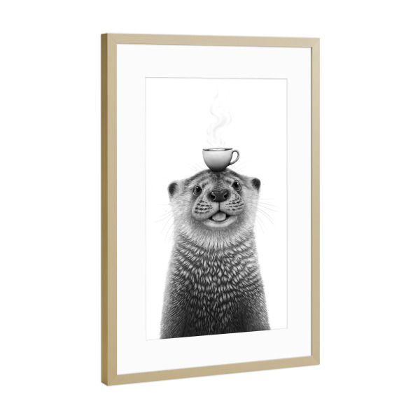 Poster mit Rahmen Gold "Otter mit Kaffee" artboxONE - Natur,Tiere,Essen & Trinken,Für Mama,Lustig