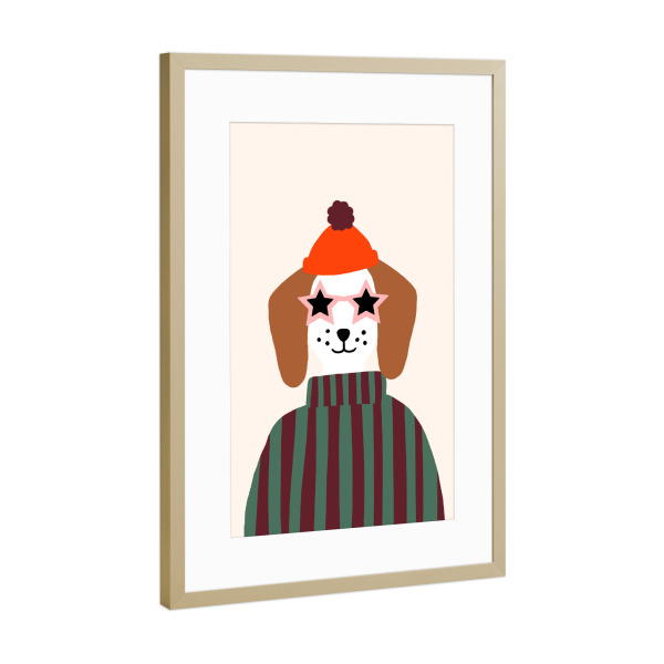 Poster mit Rahmen Gold "Cool Winter Dog" artboxONE - Tiere,Abstrakt,Lustig