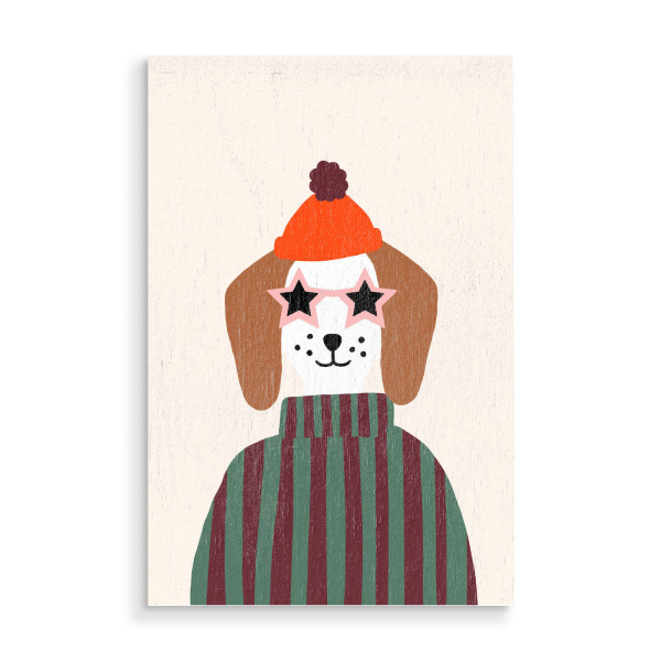 Holzbild "Cool Winter Dog" artboxONE - Tiere,Abstrakt,Lustig - Hund,Winter,Sonnenbrille,Mütze,Hundeliebe,Kinderzimmer,Kids,Süß,Trend,Goodvibes