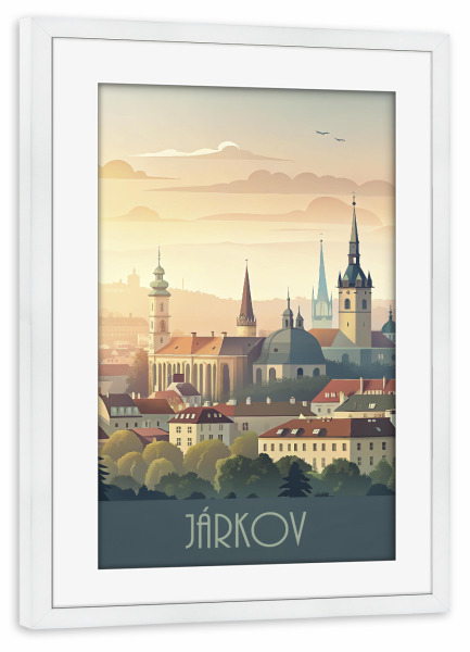 Poster mit Rahmen weiß "Skyline von Járkov" artboxONE - Städte,Reise,Abstrakt,Architektur