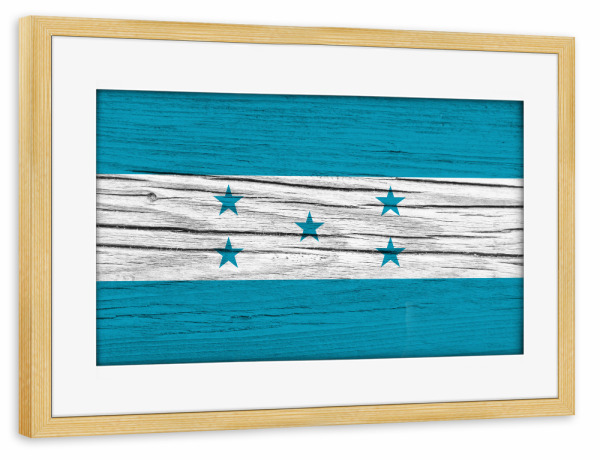 Poster mit Rahmen kiefer "Honduras Flag" artboxONE - Reise,Reise / Länder - Honduras,Flagge,Fahne,Vintage,Holz,Mittelamerika,Central america