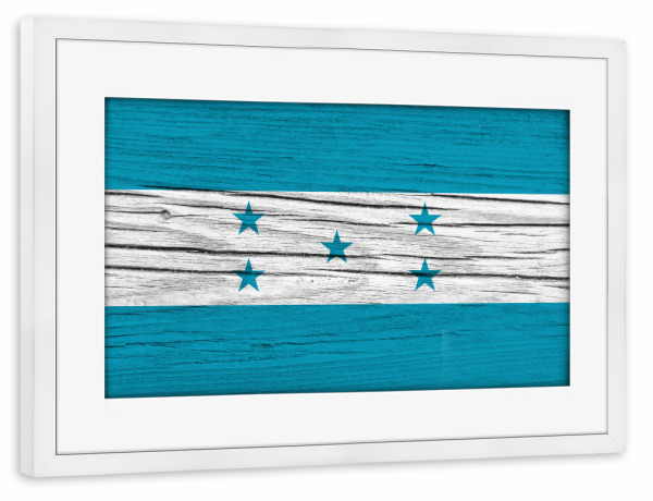 Poster mit Rahmen weiß "Honduras Flag" artboxONE - Reise,Reise / Länder - Honduras,Flagge,Fahne,Vintage,Holz,Mittelamerika,Central america