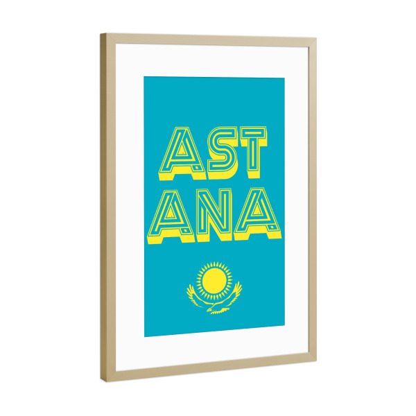 Poster mit Rahmen Gold "Astana" artboxONE - Städte,Typografie,Reise,Reise / Asien,Reise / Länder