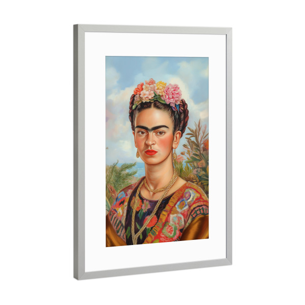 Poster mit Rahmen Silber "Frida im Blütengarten" artboxONE - Natur,Floral,Menschen