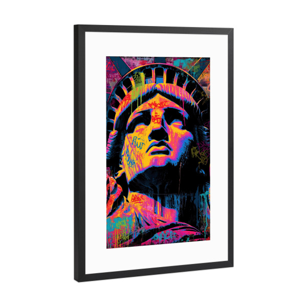 Poster mit Rahmen Schwarz (Metallic) "Liberty x Graffiti" artboxONE - Städte / New York,Menschen,Architektur,Streetart