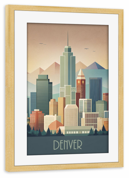 Poster mit Rahmen kiefer "Skyline von Denver" artboxONE - Städte,Reise,Abstrakt,Architektur