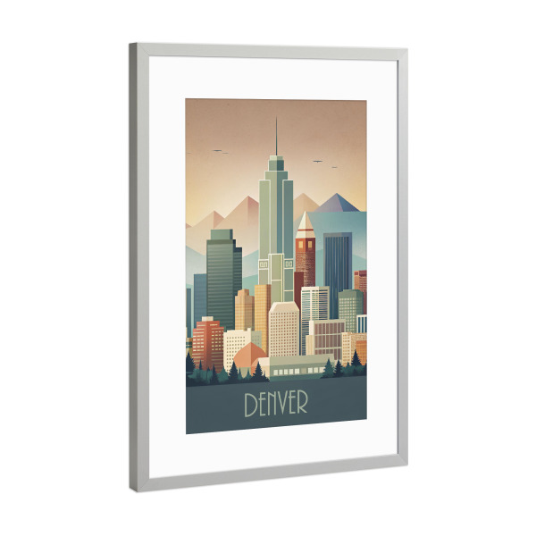 Poster mit Rahmen Silber "Skyline von Denver" artboxONE - Städte,Reise,Abstrakt,Architektur