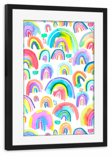 Poster mit Rahmen schwarz "Buntes Regenbogen-Neon-Aquarell" artboxONE - Natur,Für Kinder,Comic,Liebe,Lustig