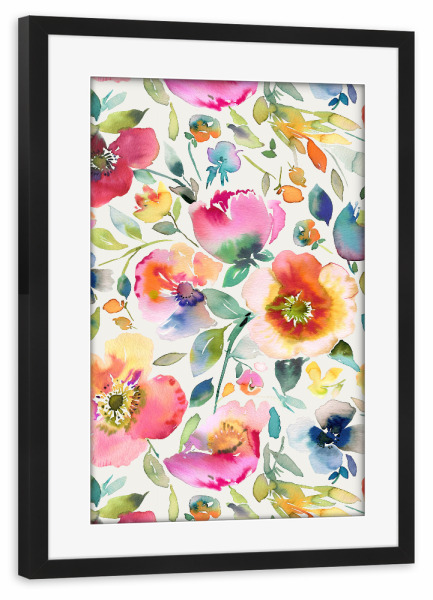 Poster mit Rahmen schwarz "Aquarell-Frühlingsmohnblumen" artboxONE - Natur,Floral,Liebe,Für Mama