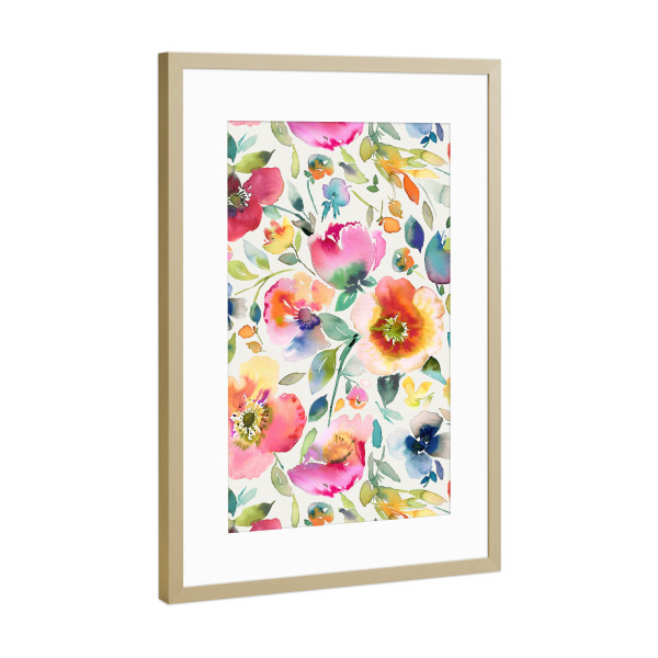 Poster mit Rahmen Gold "Aquarell-Frühlingsmohnblumen" artboxONE - Natur,Floral,Liebe,Für Mama